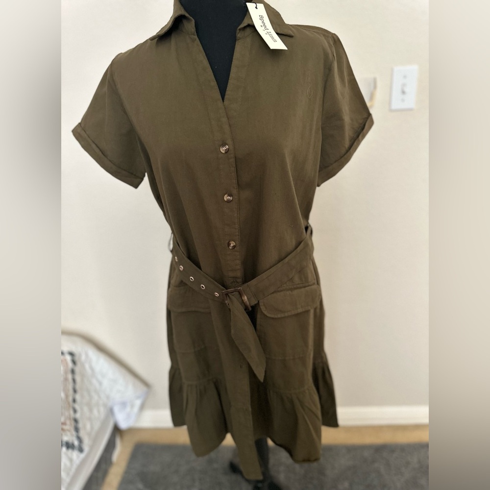 Speed limit Women Belted‎ Midi Dress, Olive. Size Medium. NWT